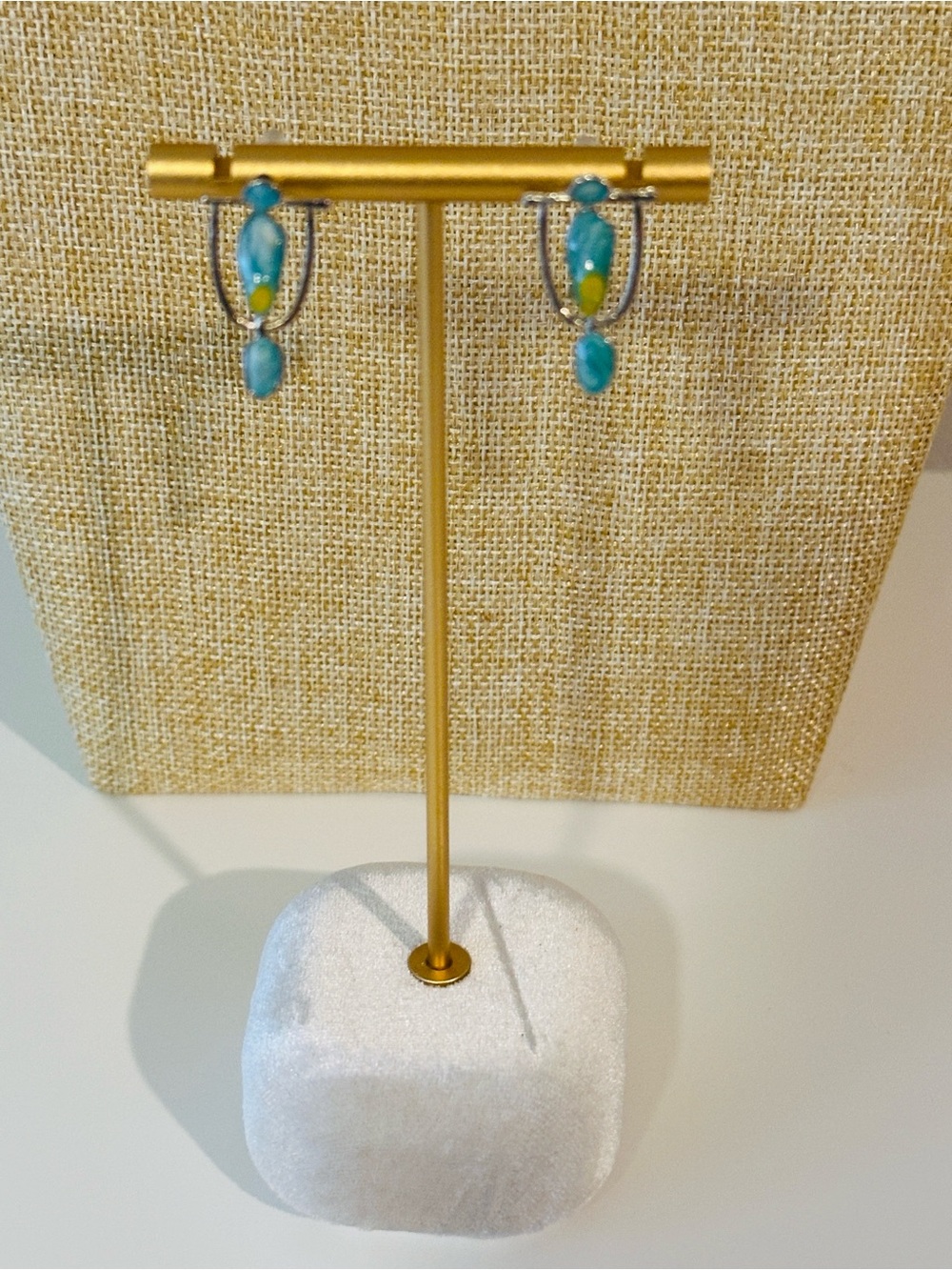 Fashion Jewelry Turquoise and Silver Drop Hoop Earrings